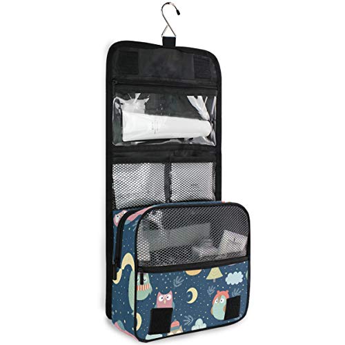 senya Hanging Travel Toiletry Bag Kit Makeup Case Cosmetics Organizer for Men Women - color: Owl Moon Cloud Night