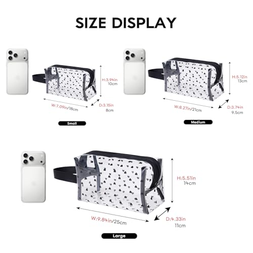 GIVLEFLY Clear TPU Toiletry Bag Set for Women & Men, 3PCS Waterproof Makeup & Skincare Organizer with Zipper, Soft Transparent Travel Cosmetic Pouch with Handle & Hanging Loop,B - size: Model B solid pattern