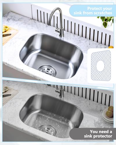 2 Pack Silicone Sink Protector for Kitchen Sink, Trellis Pattern 12 x 11" Sink Grid Mat Silicone Protectors, Center Drain, White - color: White