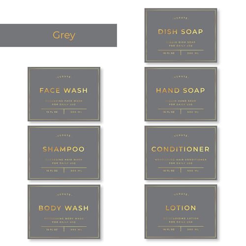 Verute Waterproof Labels for Amber Glass Soap Dispenser and Plastic Bottles 3.15"x2.35" Peel & Stick - Kitchen, Bathroom & Shower Set - 21 Pieces (Gold Set) - color: Gold Set