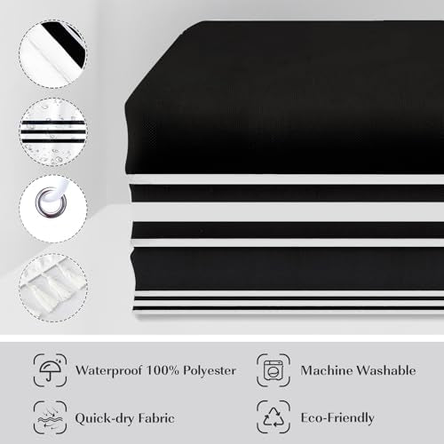 Seasonwood 84 Inch Shower Curtain Black Shower Curtains White Striped with Black Tassels Modern Farmhouse Waterproof Cloth Shower Curtain Set - color: Black, size: 72"W x 84"L (Pack of 1)