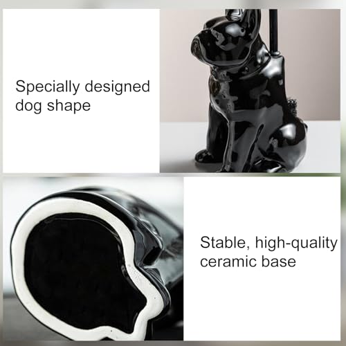 Comeon Ceramic Dog White/Black Toilet Brush and Holder Set, Plastic Handled Scrub Brush for Bathroom Cleaning,13.7"*6.3" (Black) - color: Black, size: Dog