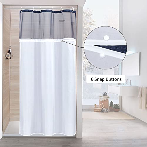 MitoVilla Navy Blue Small Stall Shower Curtain 36 x 72, Narrow Half Size Weave Fabric Shower Curtain Set with Water-Repellent Snap-in Liner for Modern Neutral Hotel Bathroom Decor - color: Navy, size: 36"W x 72"L (Pack of 1)