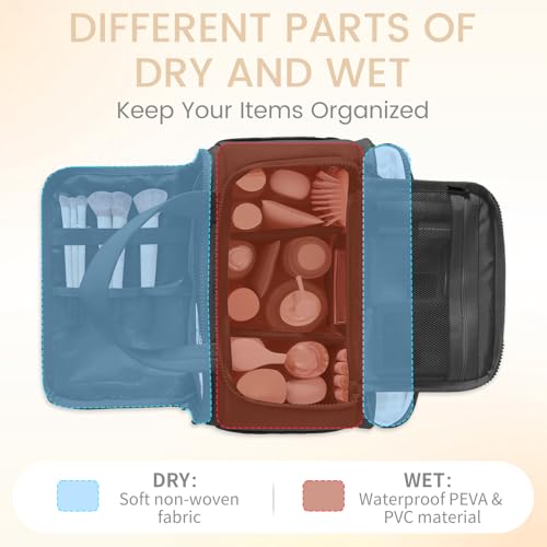 Toiletry Bag for Women Puffy Large,Travel Makeup Bag,Large Toiletry Bag with Adjustable Dividers,Waterproof Cosmetic Travel Bag with Trolley Sleeve,Toiletries Organizer,Black - color: Black