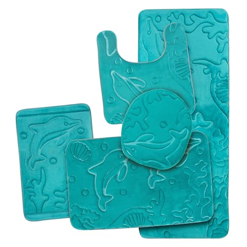 Bathroom Rug Set 5 Piece - Memory Foam Bathroom Mat Set, Soft and Comfortable, Non-Slip Thick Absorbent Bath Mats, Machine Washable, Teal - color: Teal