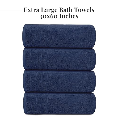 Tens Towels Pack of 4 Extra Large Bath Towels 30 x 60 Inches, 100% Cotton, Larger & Lighter Weight, Quicker to Dry, Super Soft and Absorbent, Perfect for Bathroom, Navy - color: Navy