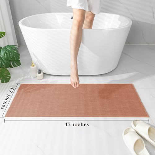 chakme Bathroom Rugs Mat 47x17, Ultra Thin Non Slip Bath Rug Runner Quick Dry Absorbent Bath Mat for Bathroom, (Dark Pink, 47"x17") - color: Dark Pink, size: 1'5" x 3'11" (Rectangular)