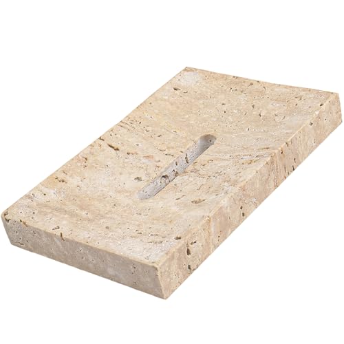 Natural Travertine Marble Soap Dish - Beige Brown Stone Soap Holder for Shower, Bathroom, Kitchen Sink Sponge & Jewelry Ring Tray