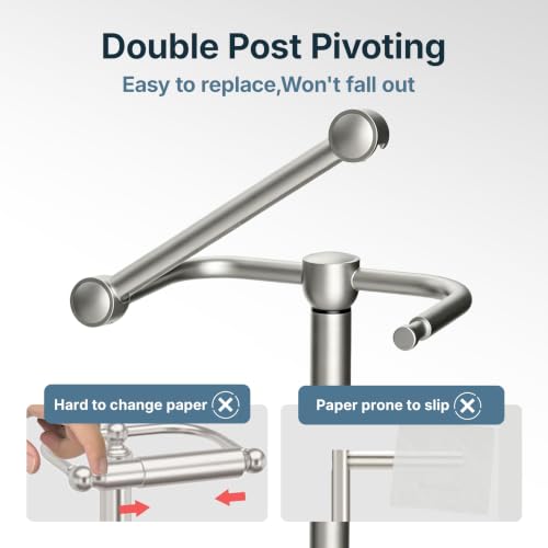 RARXTR Toilet Paper Holder Stand, Bathroom Free Standing Toilet Paper Stand with Modern Marble Base, Post Pivoting Toilet Paper Stand with Stainless Steel Tissue Rack, Rust-Proof (Brushed Nickel) - color: Brushed Nickel, size: With Marble Base
