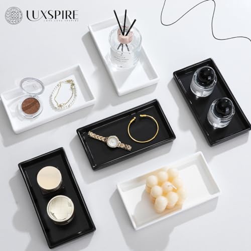 Luxspire Bathroom Vanity Tray, Mini Soap Dispenser, Small Ceramic Perfume and Jewelry Dish, Trinket Holder, Rectangle Candle Tray, Bath Organizer Kitchen Sink Narrow Dish, White - color: White, style: Mini