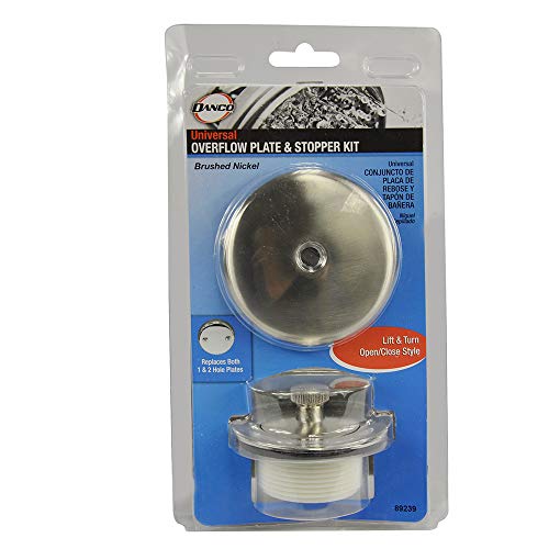 Danco Lift and Turn Bathtub Stopper with Overflow Plate Trim Kit, Brushed Nickel, (89239) - color: Brushed Nickel, size: 1 Pack