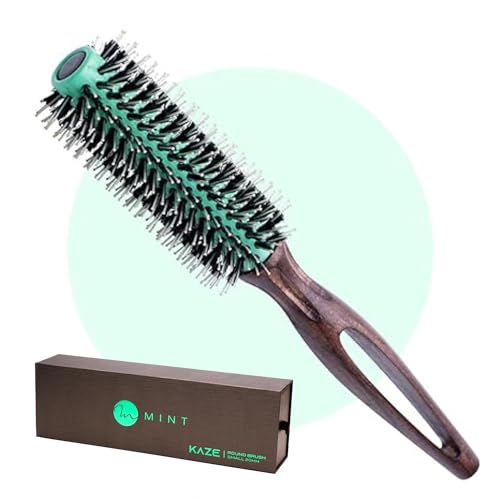 MINT Eco-Friendly Boar Bristle Round Brush for Blow Drying | Durable Blowout Styling for All Hair Types | Ceramic Round Brush with Hand-Crafted Wooden Handle (20 mm) - size: 20 mm Round Brush