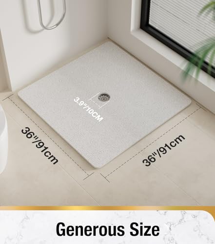 HITSLAM Square Shower Mat, 36 x 36 Inch Non Slip Bath Mat for Tub, Soft PVC Loofah Bathtub Mats with Drain Holes, Quick Drying Bathroom Stall Floor Mat, Bathroom Accessories Without Suction Cup, White - color: White, size: 36" x 36" (Square)