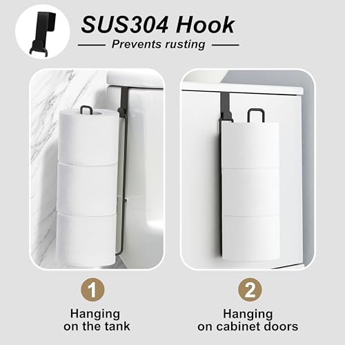 Black Toilet Paper Holder with Storage Extra 3 Roll Tissue, Over The Tank Toilet Paper Roll Holder Wall Mount, Matte Black Camper Accessories Tissue Holder, Small Bathroom Essential for New Home, 1Pcs - color: Black, 1pcs, 12.99in