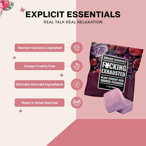 Explicit Essentials F Exhausted Shower Steamers | Black Currant Rose Aromatherapy Shower Steamer Tablets for Relaxation & Stress Relief | Spa Shower Gift for Self-Care, Birthdays & Holidays