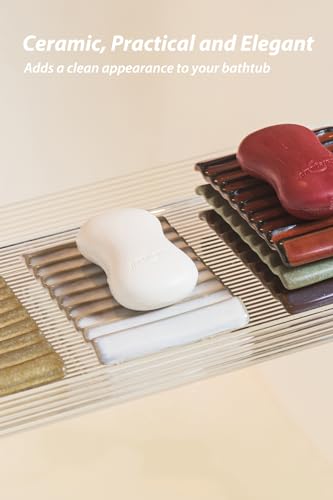 Zoeeker Soap Holder, Ceramic Bar Soap Dishes Soap Saver for Bathroom, Shower, Sink, Kitchen, Countertop, Bath Tub, Keep Soap Bars Dry, White - color: Beige White, size: Wave