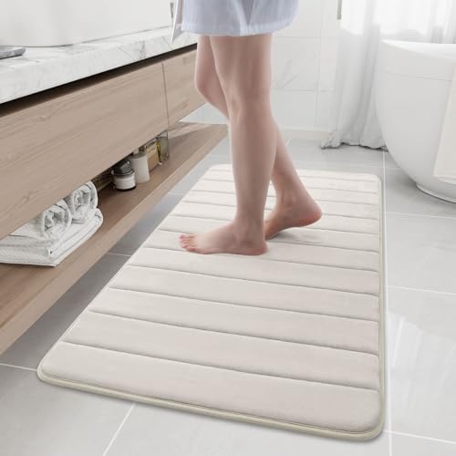 Buganda Memory Foam Bath Mat, 47" x 24", Ultra Soft Bathroom Rugs, Water Absorbent and Machine Washable Bath Rug Runner for Bathroom, Shower, and Tub, Cream - color: Cream, size: 47" X 24"
