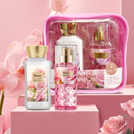 Rose Spa Gift Set For Women - 2PCS Luxury Bath and Body Kit with Body Lotion & Body Mist - Portable Travel Size Self Care Gift for Mom, Wife, Teens, Friends or Her - size: 2PCS