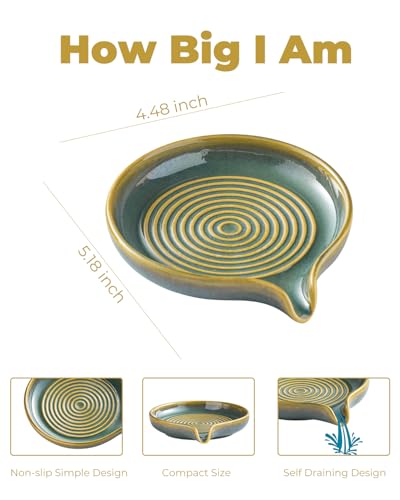 Ceramic Soap Dish, Self Draining Soap Holder Bar Soap Dish for Bathroom Kitchen Counter Soap Saver Tray Keep Soap Bar Dry Easy to Clean, Blue and Green - color: Blue and Green, size: Round