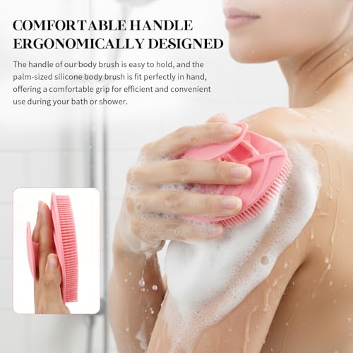 2 Pack Silicone Body Scrubber, Soft Silicone Loofah, Gentle Exfoliating Body Scrubber for Sensitive Skin, Leaf Shaped Shower Scrubbers, Silicone Scrubbers Body Brush for Women Men (Pink & Black) - size: 2 Pack: Pink & Black