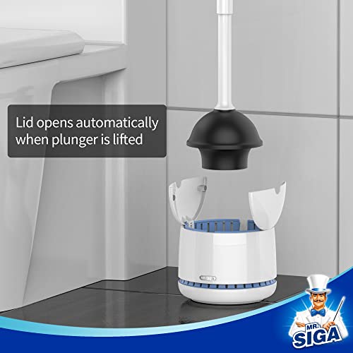 MR.SIGA Toilet Plunger with Holder, Heavy Duty Toilet Plunger and Holder Combo for Bathroom Cleaning, White - color: White