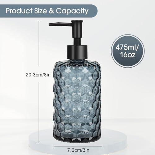 Topsky 2 Pack Glass Soap Dispenser with Plastic Pump, 475ml Liquid Hand Soap Dispenser, Rustproof Pump for Kitchen & Bathroom, Great for Lotions, Essential Oil, Liquid Soaps-Grayish Blue - color: Honeycomb-grayish Blue, size: Plastic Pump