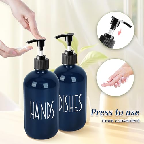 Dish Soap Dispenser for Kitchen - 16 OZ Glass Hand Soap Dispenser Set - Kitchen Bathroom Decor and Accessories (Navy Blue) - color: Navy Blue