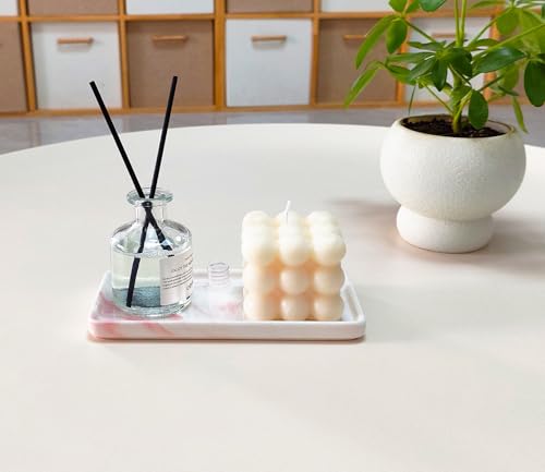 6.4" Porcelain Small Bathroom Narrow Mini Tray - Pink | Tiny Ceramic Countertop & Little Vanity Tray for Cosmetics, Perfume, Jewelry, Candle - Kitchen Counter & Soap Tray - color: Pink, size: 6.4" x 3" x 0.5"
