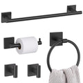 5 Pieces Bathroom Hardware Set Matte Black Towel Bar Set Includes 23.6” Towel Bar, Towel Ring Holder, Toilet Paper Holder and Two Towel Hooks, Bathroom Accessories Set SUS304 Wall Mounted - color: Black, size: 5 Pieces - Standard