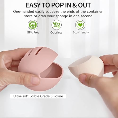 Fauxomor 2 Pcs Makeup Sponge Holder,Double-Sided Breathable Silicone Beauty Make Up Blender Case for Travel or Daily,Shatterproof Make-up Travel Case Quick Drying Easy to Carry,Grey+Pink - color: Gray&Pink, size: 1 Count (Pack of 2)