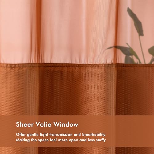 Mrs Awesome No Hook Shower Curtain with Snap-in Liner, Embossed Waffle Design Fabric Shower Curtain for Bathroom, Soft & Lightweight, 71x74, Taerracotta - color: Terracotta, size: 71"W x 74"L (Pack of 1)