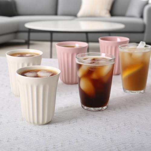 14oz Ceramic Toothbrush Cup Holder, Mouthwash Cups, Modern Bathroom Organizer for Countertop, Sink or Vanity, Colors, Set of 2. (White and Pink)