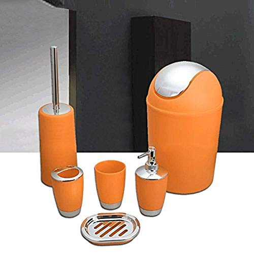 6Pcs Bathroom Accessory Tumbler Toothbrush Holder Bin Soap Dish Dispenser (Orange) - color: Orange