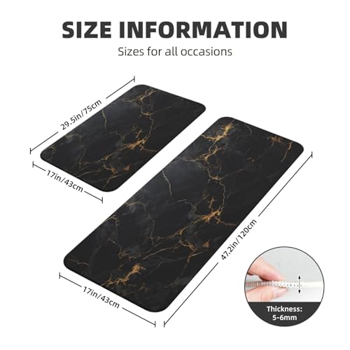 Black Marble Texture Kitchen Rugs Microfiber Floor Mats Cushioned Carpet Runner Rug for Laundry Bathroom Living Room, 2 Piece Set 17"X 47" + 17"X 30" - color: Black Marble