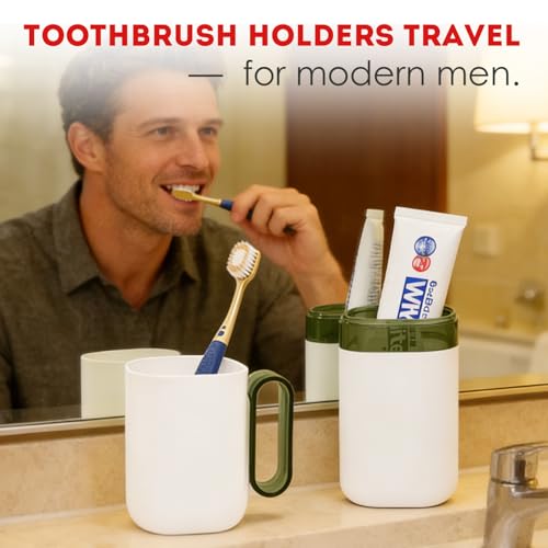 Travel Toothbrush Holder Case,Toothbrush Holder and Rinse Cup with Handle Toothbrush Travel Case, 2 in 1 Toothbrush Cup,Large Capacit Travel Toothbrush Holder with Mouthwash Cup-Green - color: 1pcs-green