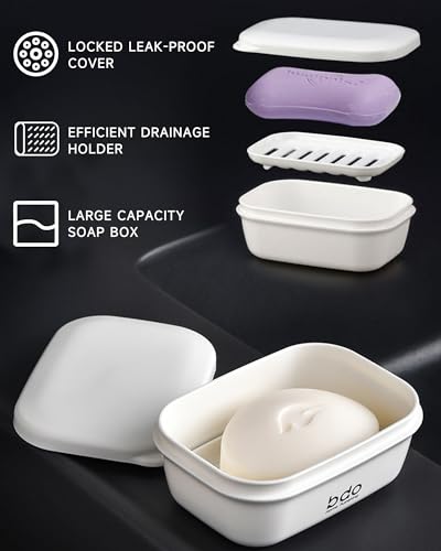 Doter Travel Soap Case, Leakproof Soap Container with Lid, Portable Bar Soap Holder for Traveling, Soap Dishes for Bathroom, Shower, Gym, School, Camping, Vacation, Outdoor - color: White