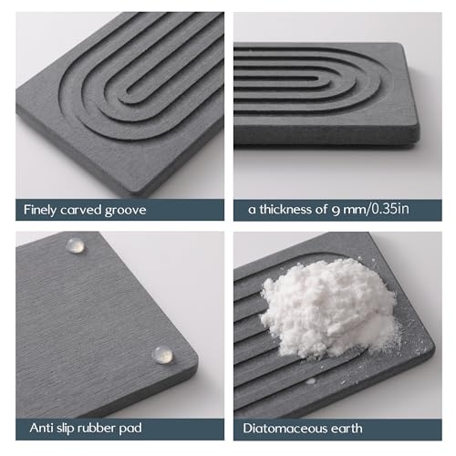 Diatomite Faucet Mat for Kitchen Sink, Quick-Dry Stone-Like Sink Mat, Flat Lay Absorbent Countertop Drying Mat for Faucet Area, Hard Diatomite Mat, Gray, 23.6 x 4 in - color: Gray