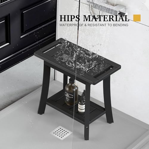 HIPS Shower Bench Inside Shower Stool with Storage Shelf, Waterproof Spa Bath Chair for Bathroom, Seat or Organizer for Living Room, Bedroom - Great for All Ages Unisex Elderly (Medium, Black) - color: Black, size: Medium 19x10x18 Inch