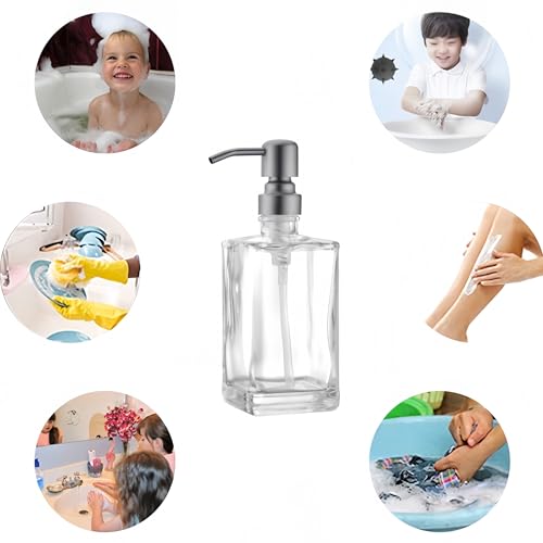 13.5 Oz Clear Glass Soap Dispenser with Rust Proof Stainless Steel Pump, Refillable Liquid Hand Soap Jar for Bathroom, Premium Kitchen Soap Dispenser (Brushed Nickel) - color: Brushed Nickel