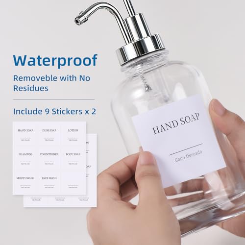 Glass Soap Dispenser with Pump, Dish and Hand Soap Dispenser for Kitchen Bathroom Set, Clear Glass Dispenser Set of 2 Pack with 18 Stickers Funnel Bamboo Tray 500ml 18oz / Each Bottle Sliver Pump - color: Glass+sliver Pump