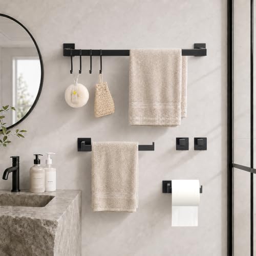 Matte Black 9 Piece Bathroom Hardware Set, 304 Stainless Steel Towel Bar Set with Double Towel Bar, Toilet Paper Holder, Wall Mounted Heavy Duty Rustproof Accessories for Bathroom Kitchen - color: B-24 Matte Black