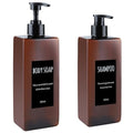 Shampoo and Conditioner Dispenser (Set of 2, 16.9oz) Modern Refillable Shampoo Pump Bottles for Shower Soap - Empty Body Wash Dispenser Set for Bathroom (Amber)