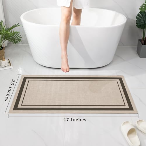 chakme Bathroom Rugs Mat 47x24, Ultra Thin Non Slip Bath Mat Large Quick Dry Absorbent Bath Mat for Bathroom Floor, (Light Beige, 47"x24") - color: Light Beige, size: Large (47" x 24")