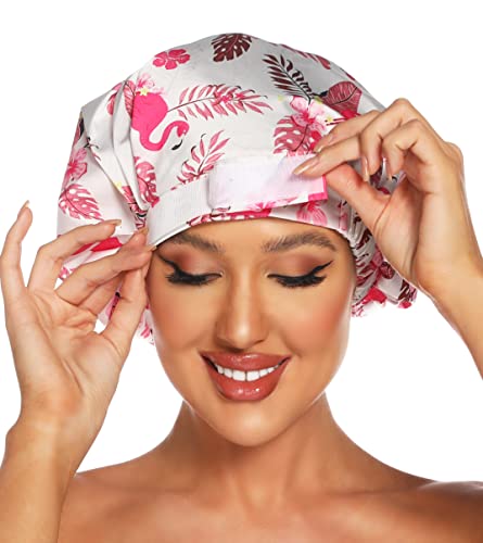 HIUMI Shower Cap for Women, Large Shower Cap for Long Hair Cute Reusable Shower Caps Waterproof Bath Cap(Pink) - color: pink
