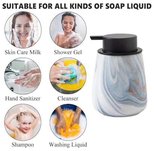 12Oz Foaming Hand Soap Dispenser - Ceramic Bathroom Foam Soap Dispenser with Easy-to-Press Black Pump, Refillable Lotion Hand Dispenser, Dish Soap Dispensers for Kitchen, Marble Blue - color: Marble Blue, style: Foam Pump