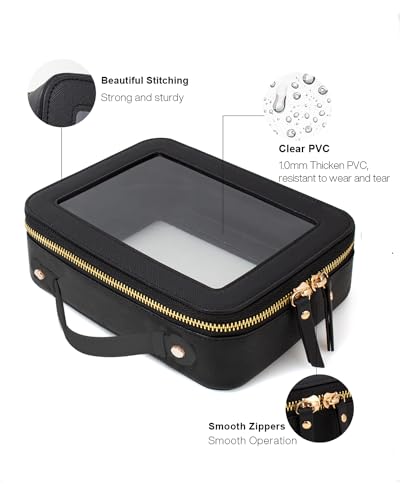 Travel Clear Makeup Bag Set, TSA Approved Cosmetic Bag Case with Zipper Portable Makeup Pouch Toiletry Bag Traveling Cosmetic Organizer Storage Bag Car Organizer Car Essentials - color: Mini + XL Luxe Black