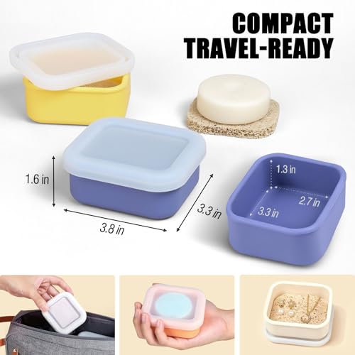 OTHIX 2 Pack Leakproof Silicone Travel Soap Case, Small Bar Soap Holder Container with Drainage Layer & Mini Portable Soap Dish for Shampoo Bars, Bathroom, Gym, Travel, Camping (Ice Blue & Yellow) - color: Ice Blue & Yellow