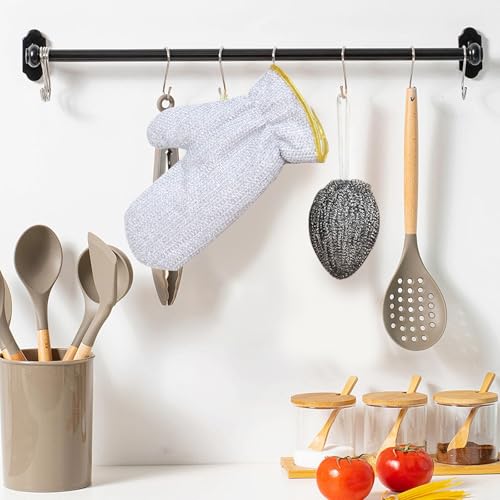 2PCS Dishwashing Gloves Silver and 2PCS Stainless Steel Melon Shape Steel Wire Ball(white/gray rope) - color: Gray