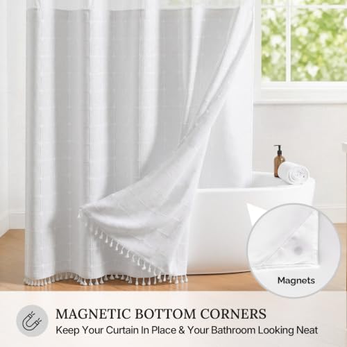 River Dream White Farmhouse Shower Curtain with Snap-in Liner, No Hooks Needed,with Magnets,with Tassels,Water Repellent&Machine Washable,36x74Inch - color: White-window, size: 36"W x 74"L (Pack of 1)
