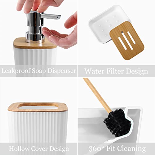 XLHOMO Bathroom Accessory Set, 9-Piece White Bathroom Set with Trash Can, Tray, Soap Dispenser, Toothbrush Holder, Toothbrush Cup, Soap Dish, Toilet Brush and Q-tip Holders for Bathroom/Housewarming - color: White, size: Hollow Cover Bathroom Set